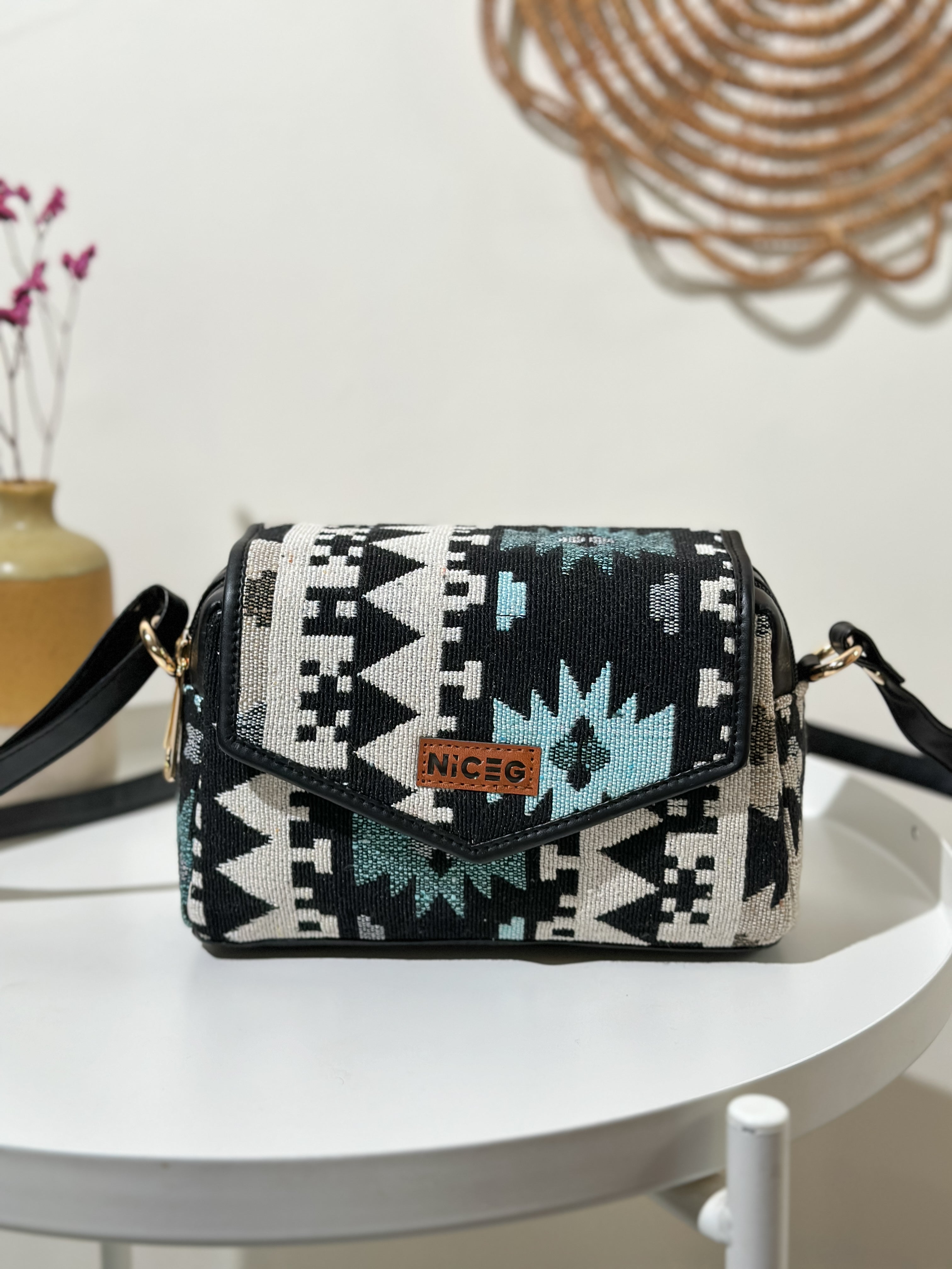 Tribal Teal – Patterned Crossbody Bag