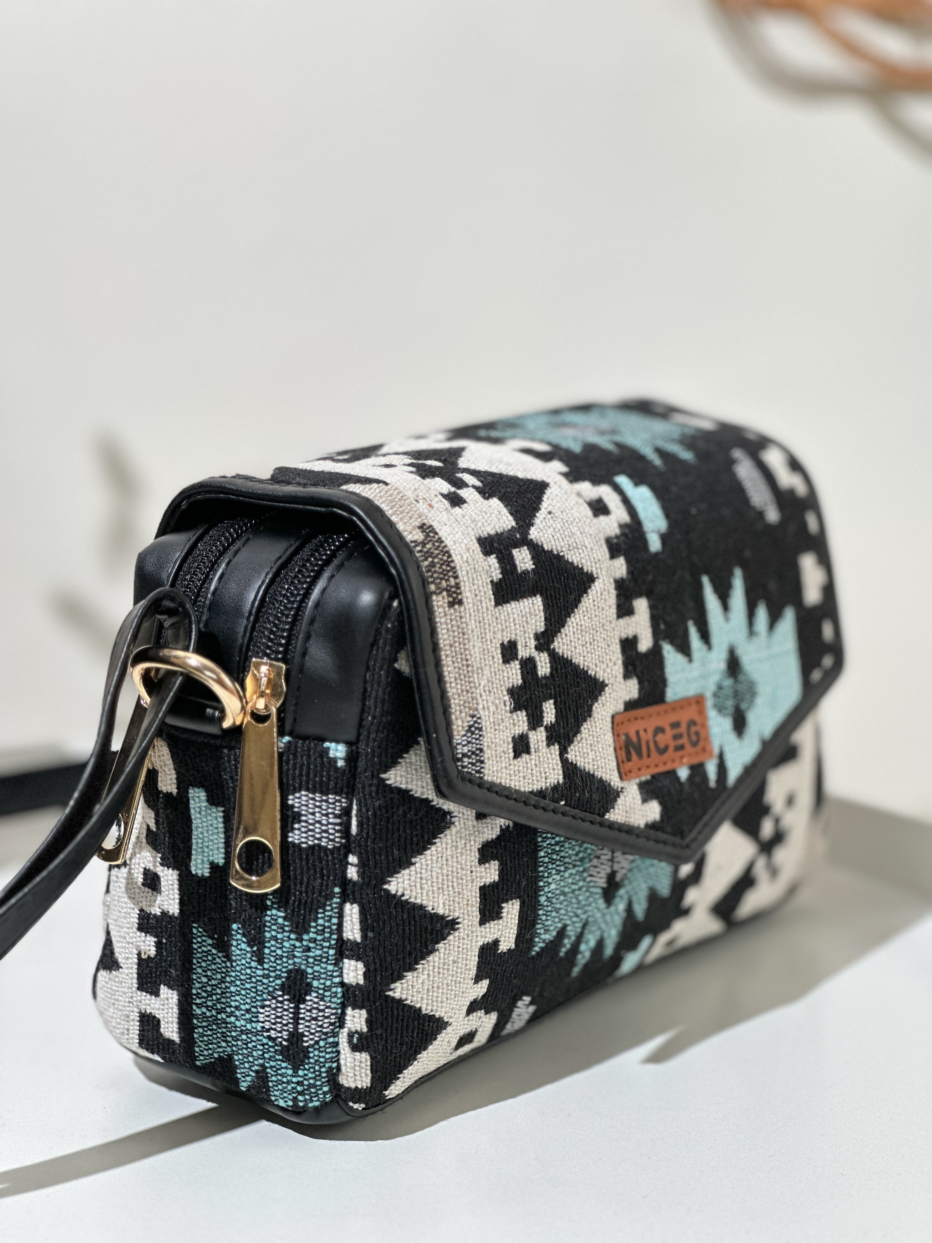 Tribal Teal – Patterned Crossbody Bag