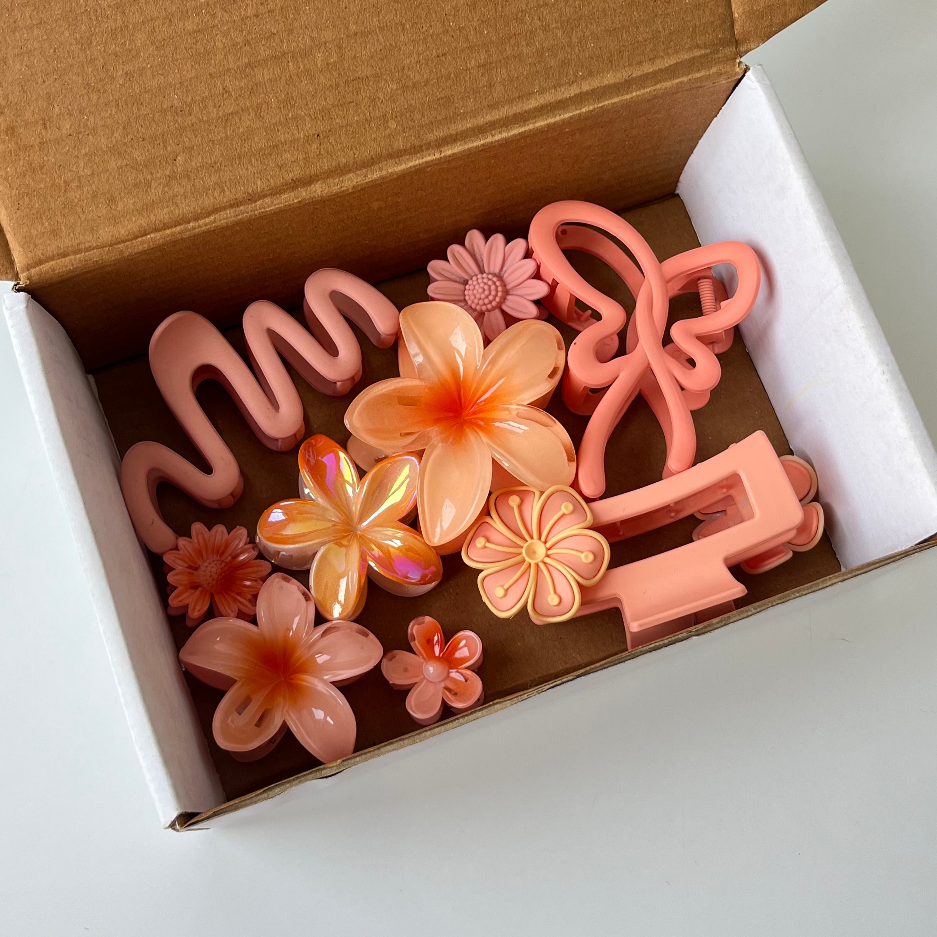 Coral Bloom – Glossy Hair Clip Combo (Set of 9)