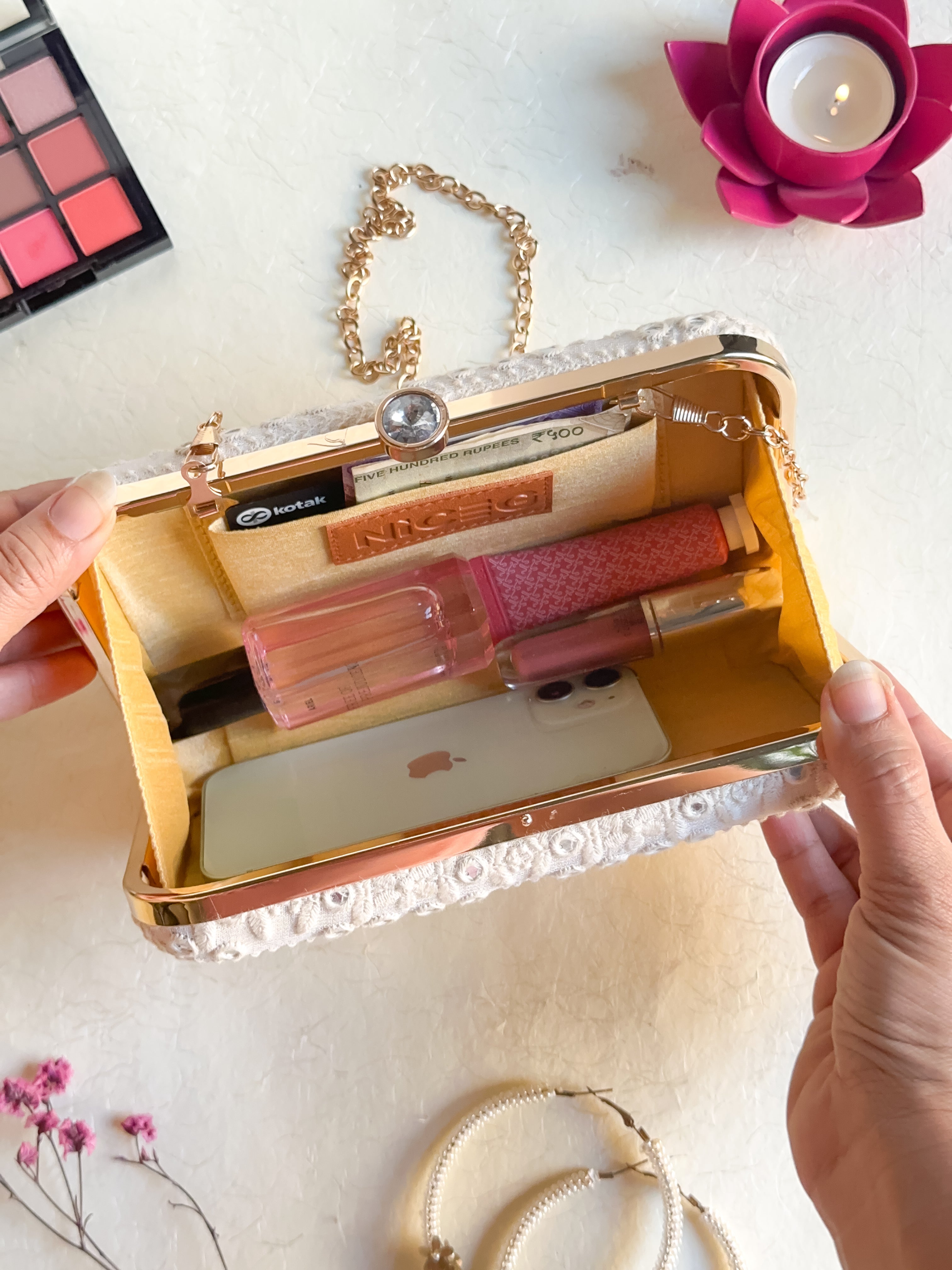 Nice-G Ivory Crafted Clutch: Sophistication for Weddings & Events