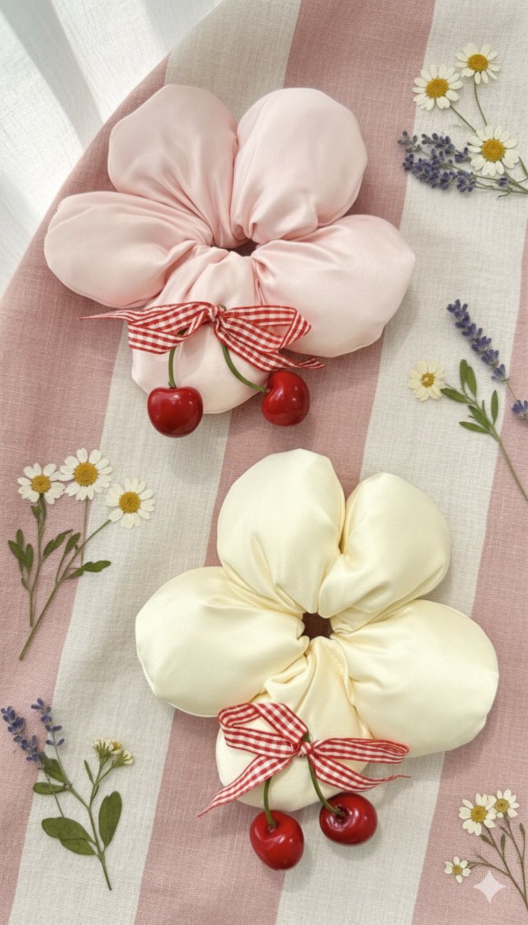Cherry Bloom Large Hair Scrunchie